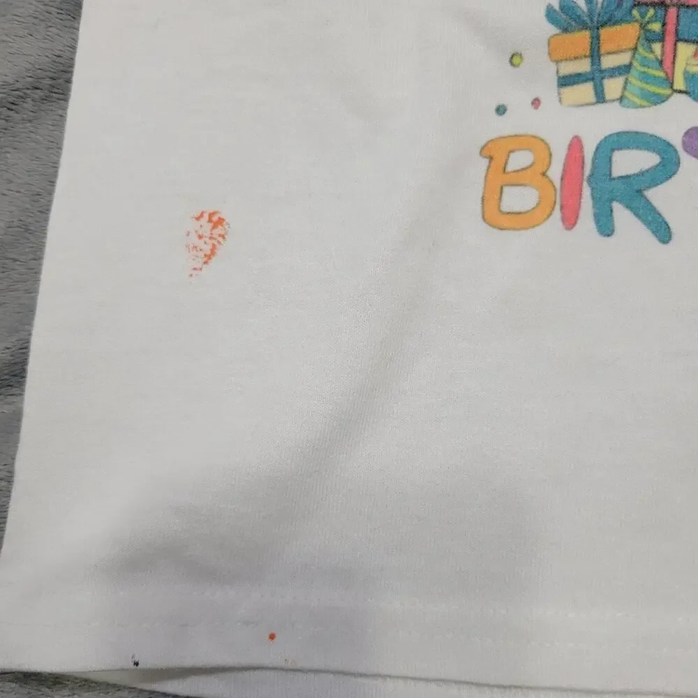Its My Birthday Shirt Girls 2t Stitch Tee Shirt White Pink Paint Comfort Stretch - Picture 9 of 12